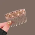 Peigne à cheveux strass perle variante, accessoire brillant pour chignon cristal - Perle Champagne