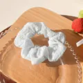 White textured scrunchie for women, fluffy fabric hair tie, elegant daily hair accessories. - Blue