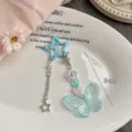 Fermaglio per capelli farfalla stella blu Y2K con nappa di perline, carina clip laterale. - Blu