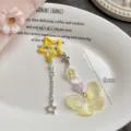 Molla per capelli a farfalla laser Y2K con pendente a stella e perline per stile unico - Giallo