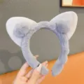 Cerchietto per capelli con orecchie di gatto in peluche grigio, accessori per autunno inverno. - Blu grigiastro