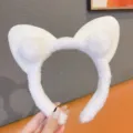 White plush cat ear headband, cute fuzzy hair hoop for face washing and daily sweet style variant. - White