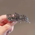Elegant rhinestone leaf hair clip sparkling crystal alloy side clip for women and girls - Full Rhinestone Leaf Gunmetal #12