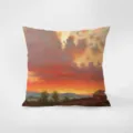 Detail view of the French vintage oil painting velvet throw pillow with artistic sunset scenery. - French Vintage Art Oil Painting 9