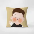 Close-up detail of the cute cartoon boy printed pillow cover, soft velvet fabric texture. - Happy Family 7