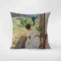 Vista detallada de la funda de cojín de terciopelo con estampado de pintura al óleo artística. - Pintura al Óleo de Arte Vintage Francés 4 / 35x35cm (Funda Sin Relleno)
