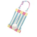Hängender Kosmetiktücherbox Halter mit blau weißen Streifen und flauschigem Plüschball. - Will Summer 03 Auto Hängender Gurt [Weißer Pompon]