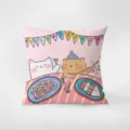 Cute cartoon animal pink throw pillow case, soft flannel fabric, double-sided printed detail. - Double-Sided Print 35x35cm (Cover Without Core) / Food Party-1