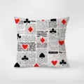 Funda de cojín decorativa con patrón de cartas de póker y periódico, sofá moderno. - Estampado de Doble Cara 35x35cm (Fundas Sin Relleno) / Patrón pkpBz17