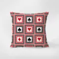 Cojín decorativo geométrico con patrón de cartas de póker rojo y negro para sofá moderno. - Estampado de Doble Cara 35x35cm (Fundas Sin Relleno) / Patrón pkpBz15