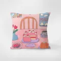 Cute cartoon cake pattern plush throw pillow detail view, soft velvet sofa cushion cover design. - Food Party-8