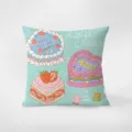 Cute aesthetic cake doodle print cushion cover detail, soft plush fabric throw pillow case. - Food Party-11