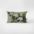 Detail shot of rectangular flannel pillow featuring vintage botanical art with white flowers. - Nancheng Floral 5