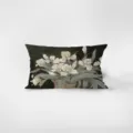 Detail view of the rectangular flannel throw pillow featuring a vintage floral art print design. - Nancheng Floral 6