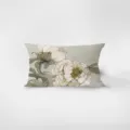 Rectangular velvet throw pillow featuring elegant white floral botanical art print for sofa. - Nancheng Floral 8