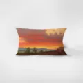 Detail of oil painting sunset landscape printed on soft velvet rectangular pillow. - French Vintage Oil Painting 9