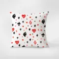 Cojín decorativo con patrón de naipes dibujados a mano, cojín rojo y negro para sofá. - Estampado de Doble Cara 35x35cm (Fundas Sin Relleno) / Patrón pkpBz09