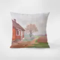 Detailansicht eines Sofakissens mit nordischem Landschaftsmotiv, klare Stoffstruktur. - Doppelseitiger Druck 35x35cm (Bezug Ohne Füllung) / Norwegische Landschaft 04