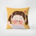 Simpatico cuscino decorativo con ragazza di cartone animato per divano soggiorno morbido - 35x35cm (Senza Imbottitura) / Famiglia Felice 2