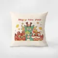 Close-up detail of the Chinese New Year dragon plush cushion cover with cute cartoon print. - Joyful Dragon