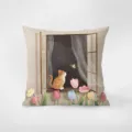 Fodera cuscino velluto gatto primavera finestra decorativo divano soggiorno casa dolce casa - Stampa Bifacciale 35x35cm (Copertura Senza Imbottitura) / Gita di Primavera 3