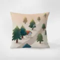 Primo piano dettagliato del cuscino in morbido velluto con stampa artistica forestale. - Stampa Bifacciale 35x35cm (Copertura Senza Imbottitura) / Gita di Primavera 2