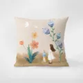 Federa per cuscino in velluto con stampa ragazza e gatto, morbido cuscino da divano decorativo - Stampa Bifacciale 35x35cm (Copertura Senza Imbottitura) / Gita di Primavera 1