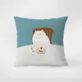Detailed shot of the soft Nordic throw pillow featuring a cute fluffy cat illustration design. - Eating Cat 3 / 35x35cm Pillowcase Without Core