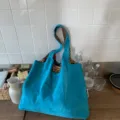 Große türkise Tote Bag mit Leopardenmuster Futter, lässige Umhängetasche aus Segeltuch. - Blau