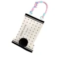 Hanging tissue box with cute pom-pom and black dot pattern for car and home decor storage. - Lucky Dot 01 Car Hanging Strap (Brown Pom-Pom)