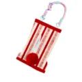 Hanging tissue box holder for car and home, stylish red and white striped design with cute pom pom. - Red Wave 01 Car Lanyard (Red Pom Pom)
