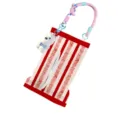 Red and white striped tissue holder featuring cute plush bear pendant and woven hanging handle. - Red Wave 01 Car Lanyard (With Pendant)
