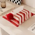 Red white striped tissue box cover with fluffy pom pom modern home decor table tissue holder - Red Wave 02 (Red Pom Pom)