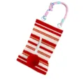 Modern fabric hanging tissue box with red white stripes and cute pom pom decor for home car. - Red Wave 02 Car Lanyard (Red Pom Pom)