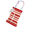 Red and white striped tissue box cover with woven handle and cute plush bear pendant decor. - Red Wave 02 Car Lanyard (With Pendant)