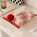 Modern abstract tissue box cover with red pom-pom, chic home table decor storage organizer. - Red Wave 03 (Red Pom Pom)