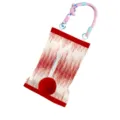 Modern minimalist hanging tissue box with red white striped design and cute pom pom decor. - Red Wave 03 Car Lanyard (Red Pom Pom)