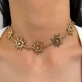 Gold sun swirl choker necklace featuring sparkling crystal accents for women daily wear. - Sun Pendant Necklace KC Gold (DZ-435-20)