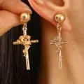 Boucles d'oreilles croix rose or punk gothique pendantes femmes bijoux de mode - Boucles d'Oreilles Pendantes Croix Rose Or KC (2267)