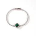Silver Tennis Bracelet Green Four Leaf Clover Zirconia Crystal Korean Chic Jewelry - Platinum Green Stone