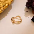Minimalist irregular gold metal ring for women, chic geometric open finger jewelry design. - Gold Wavy Coral