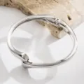 Silver metal open bangle bracelet modern minimalist cuff jewelry accessory for women - Narrow Irregular Oval Bracelet / Silver
