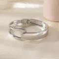 Silver metal hinge open bangle bracelet, elegant geometric layered arm cuff jewelry for women daily wear. - Square Hollow Buckle Bracelet / Silver