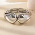 Silver chunky teardrop open bangle bracelet, stylish metal arm cuff jewelry for women. - Oval Waterdrop Bracelet / Silver