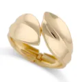 Gold Leaf Open Cuff Bracelet, Metallic Hinge Bangle Jewelry for Women Fashion Accessories - Line Leaf Spring Bracelet / Gold