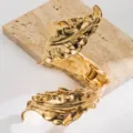 Gold metal leaf cuff bracelet, stylish irregular open armlet fashion jewelry for women - Liquid Leaf Wrapped Bracelet / Gold