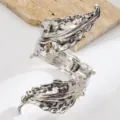 Silver metallic leaf arm cuff open bracelet vintage style fashion jewelry for women accessory. - Liquid Leaf Wrapped Bracelet / Silver