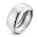 Silver hammered wide hinged cuff bracelet, stylish metallic vintage arm ring for women. - Wrinkled Arc Oval Bracelet / Silver