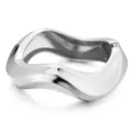 Silver metal wavy open cuff bracelet, chic minimalist geometric wrist jewelry for women. - Wide Geometric Wave Bracelet / Silver