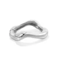 Silver metallic wavy open bangle bracelet for women, trendy geometric arm jewelry accessory. - Narrow-Wide Wave Geometric Bracelet / Silver